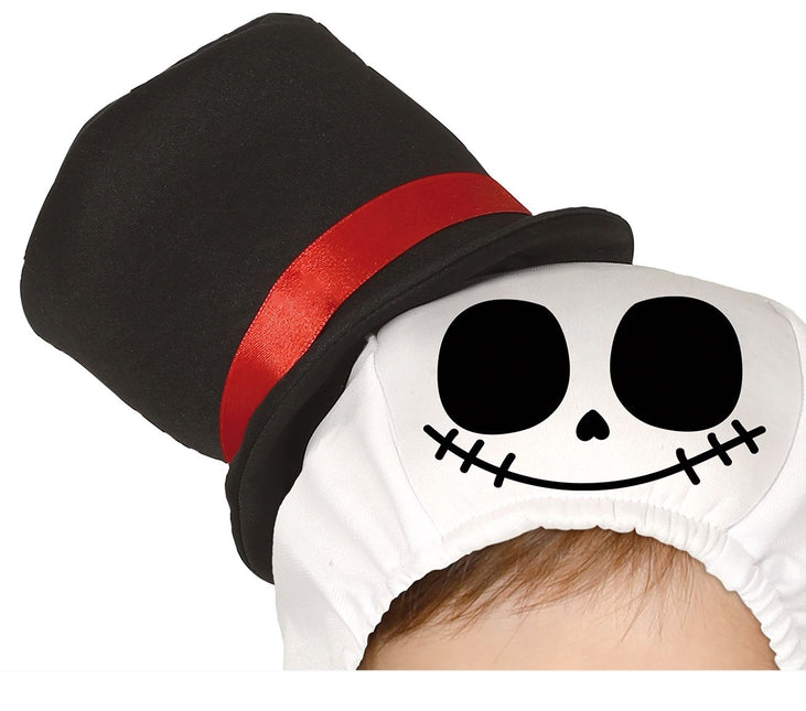 Skelet halloweenkostume baby rød sløjfe