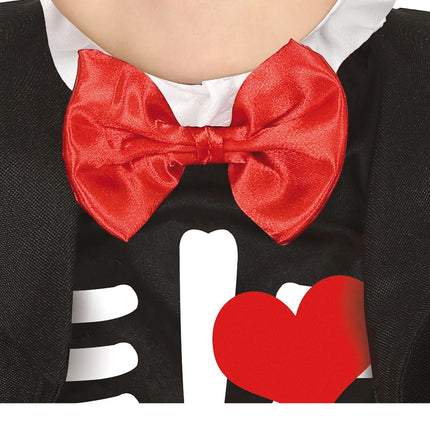 Skelet halloweenkostume baby rød sløjfe