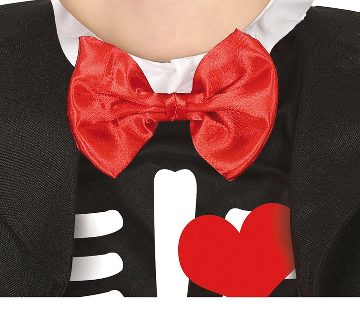 Skelet halloweenkostume baby rød sløjfe