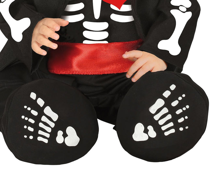 Skelet halloweenkostume baby rød sløjfe