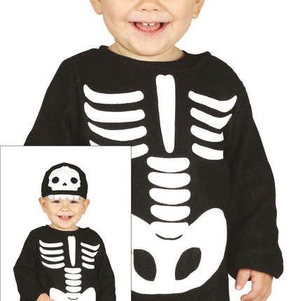 Skelet halloweenkostume baby sort hvid