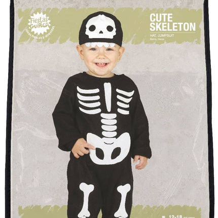 Skelet halloweenkostume baby sort hvid