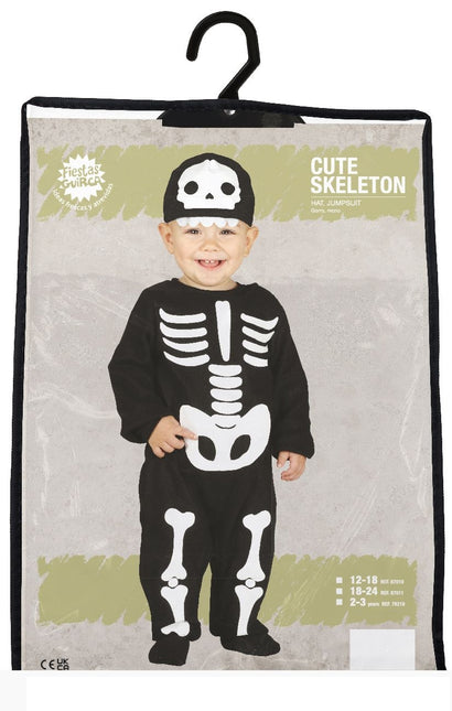 Skelet halloweenkostume baby sort hvid