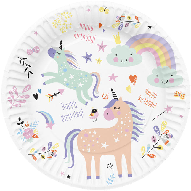 Papirtallerkener - Unicorns & Rainbows - 23 cm - 8 stk
