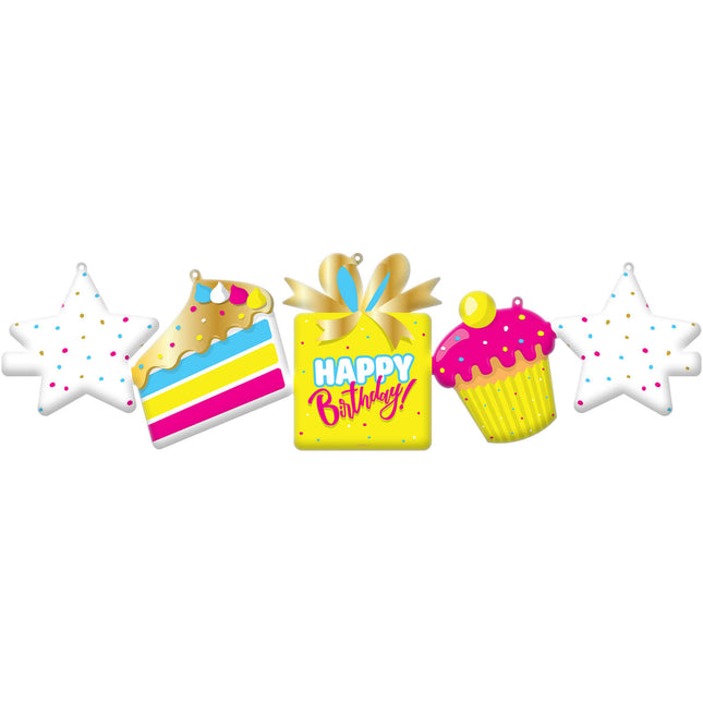 Folieballon-guirlande 'Happy Birthday' - 2 stk