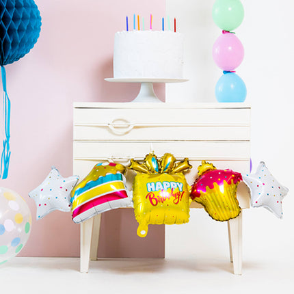Folieballon-guirlande 'Happy Birthday' - 2 stk