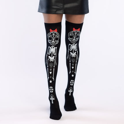 Dia de los Muertos-strømper med skeletmotiv