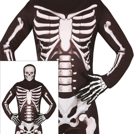 Halloween-kostume: sort-hvidt skelet, 2-delt