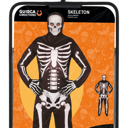 Halloween-kostume: sort-hvidt skelet, 2-delt