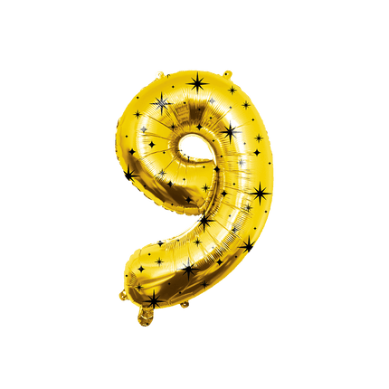 9 Jaar Cijfer Ballon Goud Zwart Sterren 86cm van Paper Dreams koop je bij Partywinkel