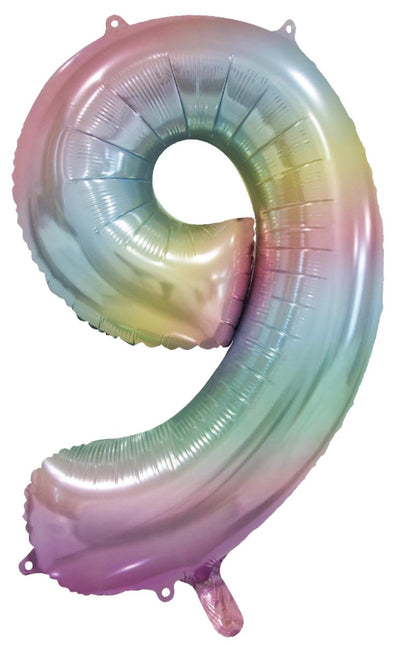 9 Jaar Helium Ballon Regenboog Pastel Leeg 86cm van WeFiesta koop je bij Partywinkel