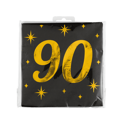90 Jaar Servetten Zwart Goud 19cm 16st van Paper Dreams koop je bij Partywinkel