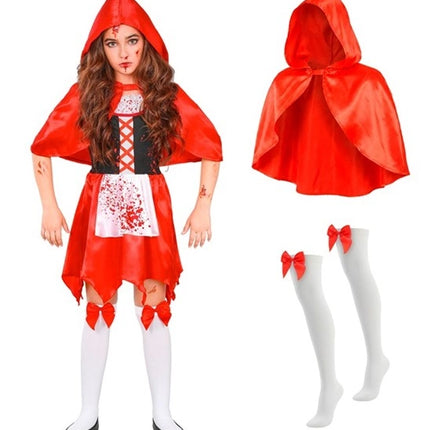 Halloween-kjole, rød, børne-zombie, Rødhætte