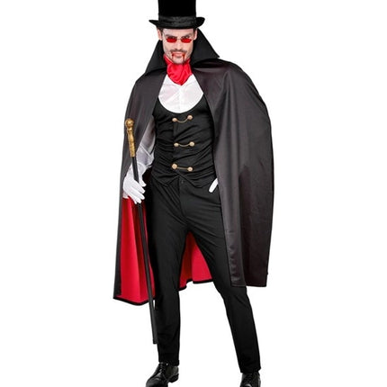 Halloween-kostume, rød og sort vampyr, 4-delt