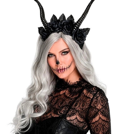 Halloween-hårbånd, sort, djævel, blomst