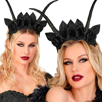 Halloween-hårbånd, sort, djævel, blomst