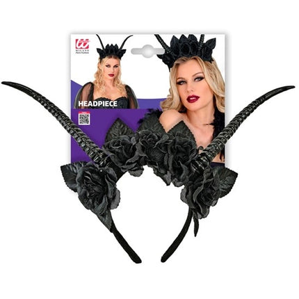 Halloween-hårbånd, sort, djævel, blomst