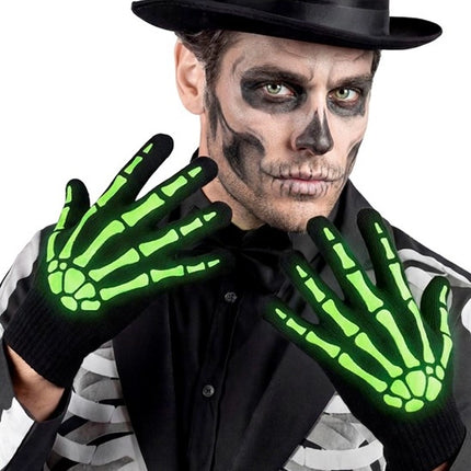 Halloween-handsker, sort og hvid, skelet, lyser i mørket