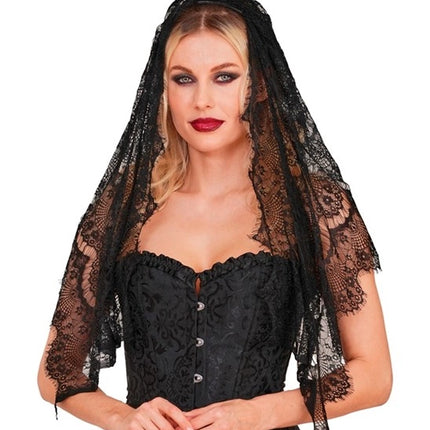 Halloween-slør i sort blonder