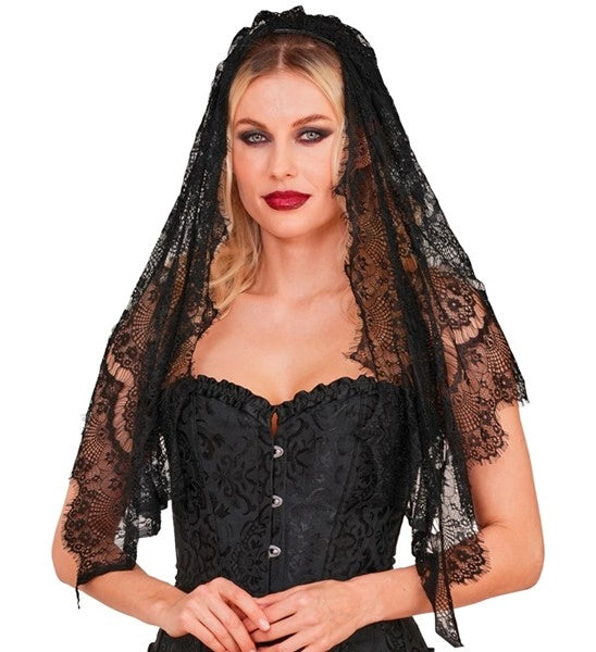 Halloween-slør i sort blonder