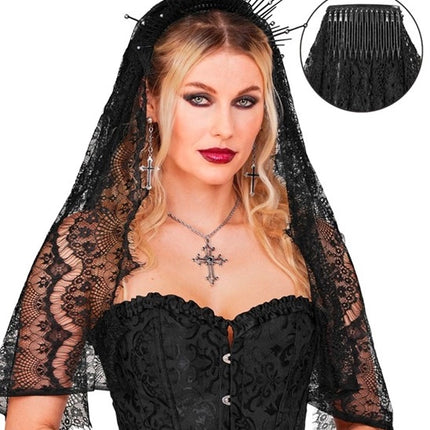 Halloween-slør i sort blonder