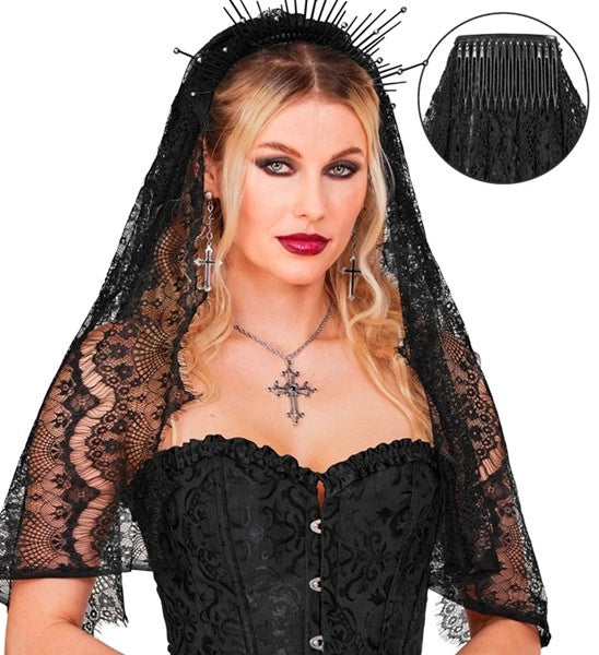 Halloween-slør i sort blonder