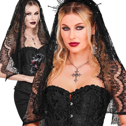 Halloween-slør i sort blonder