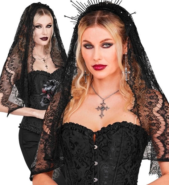 Halloween-slør i sort blonder