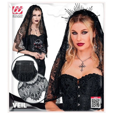 Halloween-slør i sort blonder