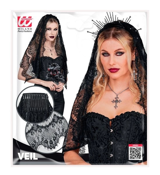 Halloween-slør i sort blonder