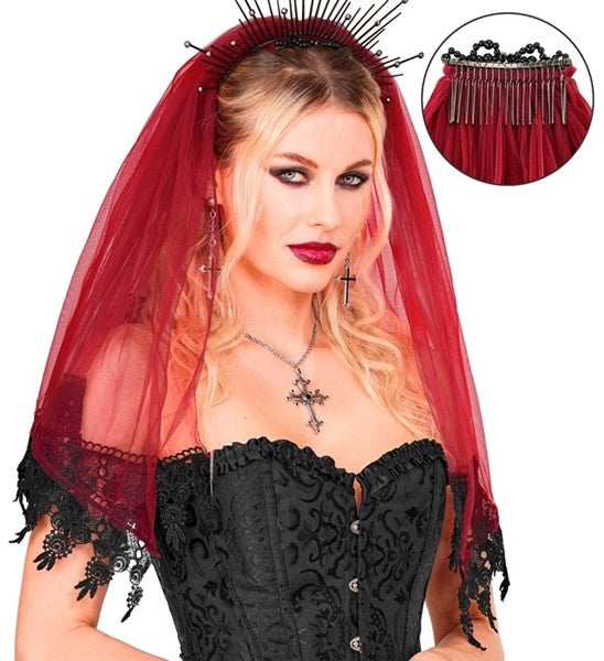 Halloween-slør, rød og sort