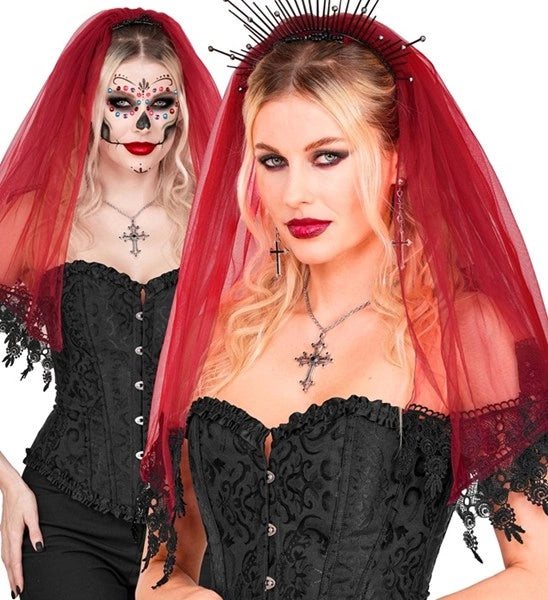 Halloween-slør, rød og sort
