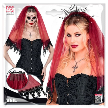 Halloween-slør, rød og sort