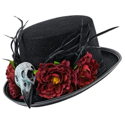 Halloween-hat med voodoo-blomster og skelet