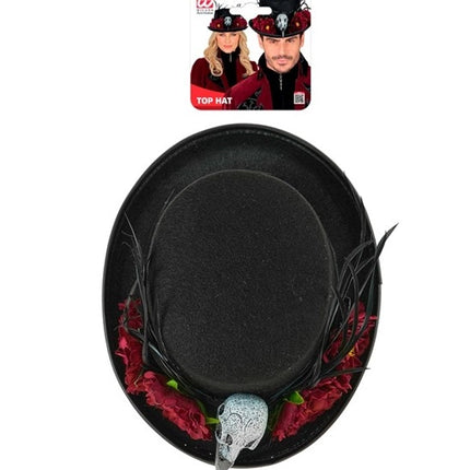 Halloween-hat med voodoo-blomster og skelet