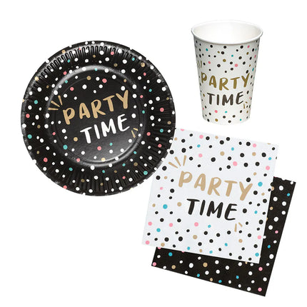Borddækningssæt »Party time« (6 tallerkener, 6 kopper, 12 servietter)