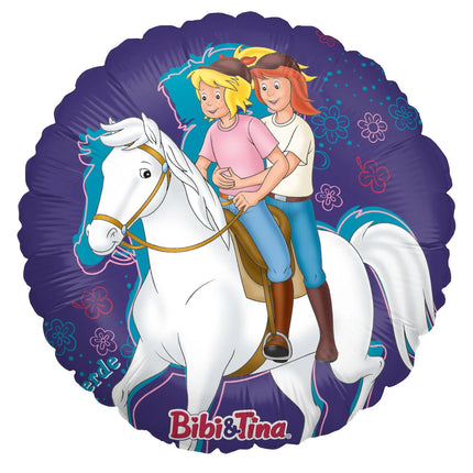 Bibi og Tina heliumballon, lilla, rund, 45 cm