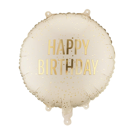 Folieballon rund Happy Birthday, 35x35 cm, creme Tom