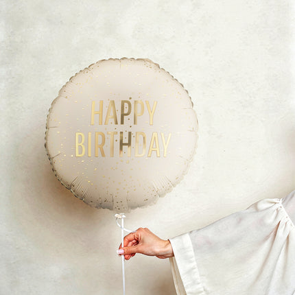 Folieballon rund Happy Birthday, 35x35 cm, creme Tom