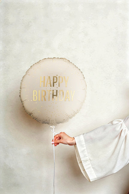 Folieballon rund Happy Birthday, 35x35 cm, creme Tom