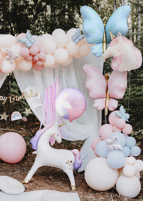 Folieballon rund Happy Birthday med enhjørning, 35x35 cm, mix