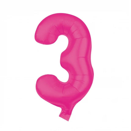 3-cifret ballon, lyserød, tom, 85 cm