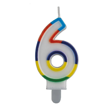 6-års-stearinlys med farvet kant, 7 cm