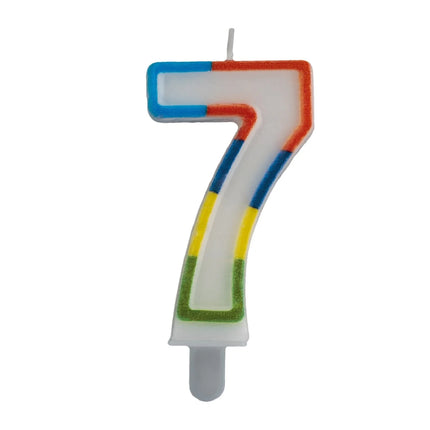 7-års fødselsdagslys med farvet kant, 7 cm