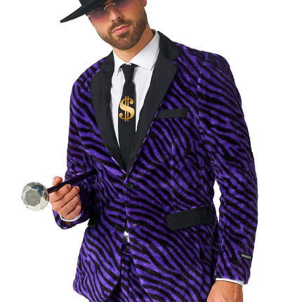 Pimp-kostume til mænd, lilla, zebraprint, 3-delt