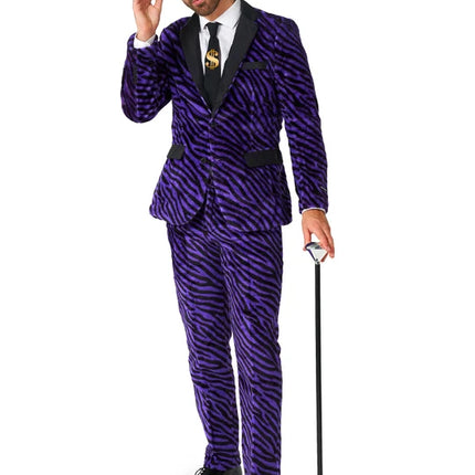 Pimp-kostume til mænd, lilla, zebraprint, 3-delt
