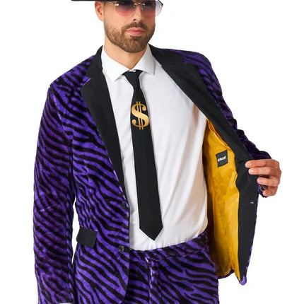 Pimp-kostume til mænd, lilla, zebraprint, 3-delt