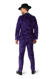 Pimp-kostume til mænd, lilla, zebraprint, 3-delt