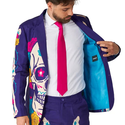 Sugar Skull-kostume til mænd, lilla, 3-delt