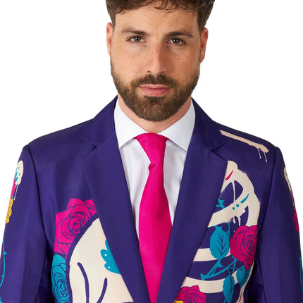 Sugar Skull-kostume til mænd, lilla, 3-delt